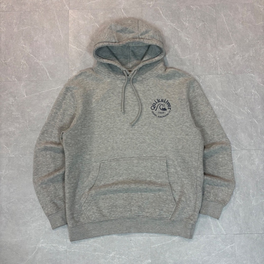 Quiksilver Mens Heather Gray Graphic Pullover Hoodie Sweatshirt Logo 2754